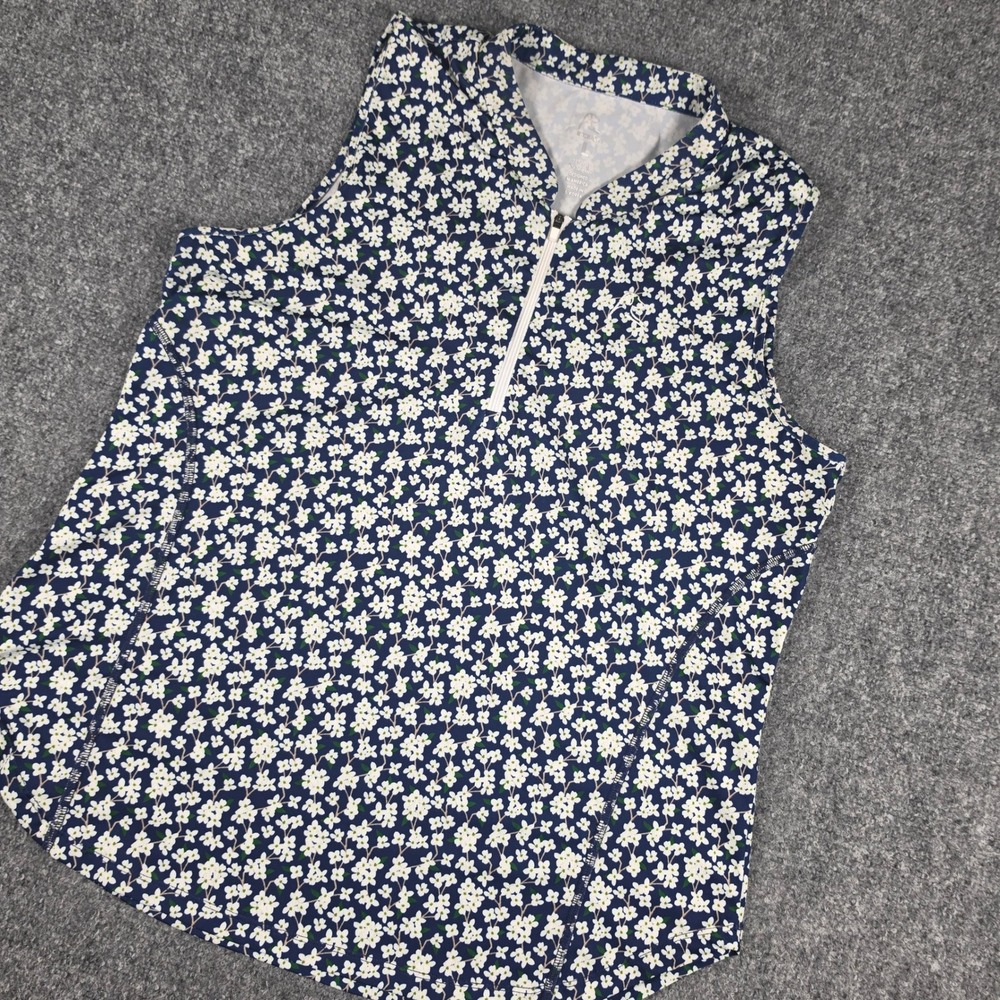 Rhoback Sleeveless Polo Women Large Navy Blue Floral Quarter Zip SP23_1_WTZP